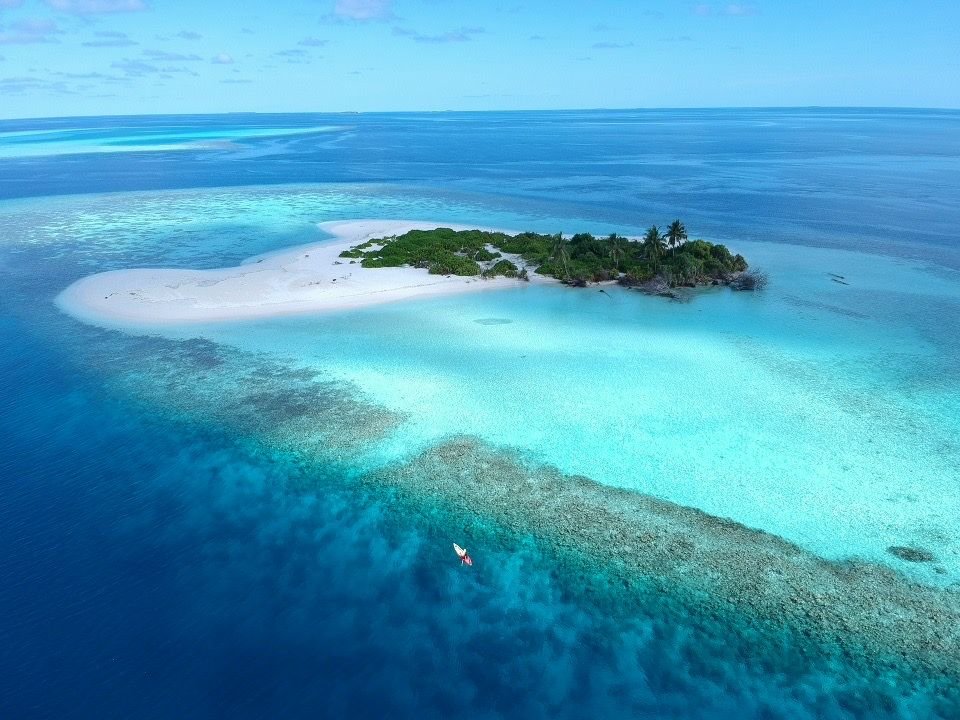 Small island with a sandbank and reef